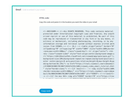 HTML code snippet Viewed Video Email Platform